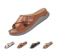 Mules pour femme - Semelle épaisse - Pantoufles d'extérieur - Bout ouvert - Pantoufles orthopédiques antidérapantes - Ouvertes à l'arrière - Respirantes - Confortables - Tongs, marron, 36 EU