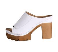 Mules rétro à bout ouvert pour femme - Talon épais - Sangle à boucle - Chaussures d'été décontractées pour les voyages et les vacances, blanc, 36.5 EU