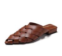 Mules Sandales Femme Clogs D'Été À Talon Bloc Plat Bout Pointé Tressé pour Trajets Et Marche en Ville Respirant Antidérapant,Marron,41 EU