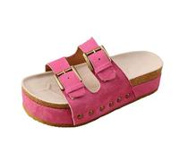 Mules Sandales Femme en Liège Confortables Plateforme Claquette Été Bout Ouvert Mode Chaussons Boucle Réglable Plage Slippers Suédé Pantoufles à semelles épaisses Piscine Confort Sandale ete