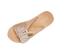Mules Sandales Femme Été Confortable Pantoufles Claquettes Plates à Enfiler Lanières Textiles avec Grand Nœud Décoratif Bout Ouvert Semelle Effet Corde Texturée Tongs Extérieur Plage Vacances