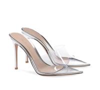 Mules Transparentes pour Femme,Sandales à Talons Aiguilles et Bout Pointu,Escarpins Confortables à Enfiler Mules dos nu pour Robe de Soirée,35 EU