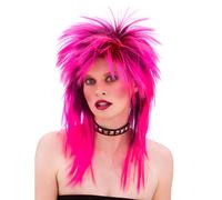 Mulet Perruque Femmes Rose Rockeur Perruque Hérissé Accessoire Déguisement 80s