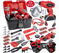 MULEVIP Outils Enfant 73 Pièces Malette Outils Enfant,Boite a Outil Jeux Educatif Jouet Enfant Outils de Construction et Accessoires avec Perceuse Électrique,Outils de Travail pour Enfant 3 Ans+