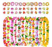 MULEVIP Collier Hawaien Fleurs 48 Pièces Collier Fleurs Hawaien,Collier de Fleurs Hawaienne,Inclure 24 Bracelets 12 Bandeaux et 12 Colliers,pour la Fête Hawaïenne de Pique-Nique de Mariage