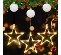 MULEVIP Deco de Noël Interieur, Rideau Lumineux Étoiles 3PCS LED, Fenêtre Décorative, Guirlande Lumineuse avec Ventouses pour Décoration