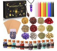 MULEVIP Ensemble de Sorcellerie Kit Avec Bougies Magiques Colorées, Pierres Naturelles, Cristaux, Fleurs Séchées - Pour Prière, Mantra, Magie
