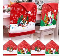 MULEVIP Housses de Chaise de Noël Lot de 4 Couverture de Chaise Père Noël, Housse de Chaises Housse de Chaise Salle à Manger pour Noël pour Décoration de Noël,Maison,Salon(19,7 x 23,6inch)