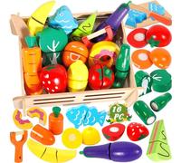 MULEVIP Jouets en Bois Fruits et Légumes,Jeux de Cuisine Enfants,Jeu d'imitation Jeux,Fruit et Legumes Jeux Enfant, Enfants Jeu d'imitation Jeux Legumes a Decouper Cadeau Enfant 3 4 5 6 Ans