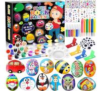 MULEVIP Kit de Peinture sur Roche pour Enfants,Kit Peinture Enfant,12 Galets A Peindre,avec 24 Peintures et Autocollants Peinture Enfant,Jouets de Dessin pour Enfants,pour Garçons et Filles de 3+ Ans