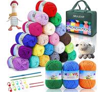 MULEVIP Laine à Tricoter 24 Couleurs, Pelotes de Laine et Fils pour Écharpes, Arts Faits à la Main, avec Crochets Marqueurs, Aiguille à Suture