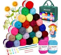 MULEVIP Laine à Tricoter 30 Couleurs - Pelote de Laine Crochet pour Écharpes, Arts Faits à la Main - Avec Crochets, Marqueurs et Aiguille à Suture