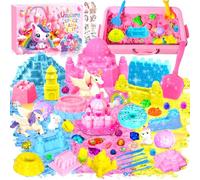 MULEVIP Magic Sand - Set de 900 g de sable magique - Cadeaux pour filles - Mallette de sable de jeu licorne - Jouet licorne - Jouet pour enfants à partir de 3 ans - Forme de château - Matériau de