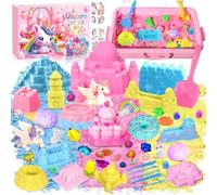 MULEVIP Sable Magique Licorne Fille Jeu de Sable Kit,Coloré Sable,Sable Magique Enfant avec Bac à Sable Magique,Jouet Sensoriel de Sable Cadeau d'Anniversaire,Licorne Jouet Fille 3 4 5 6 7 8 9 10 ans