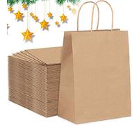 MULEVIP Sac Cadeaux 45 en Papier Kraft avec Poignée, Sac Kraft Épais Brun pour Noël,Fête des Mères,Mariages,Anniversaires,Emballage - Brun (21x15x8cm)