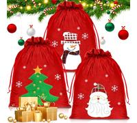 MULEVIP Sac pere Noel 3 Pièces Hotte pere Noel,Sac Cadeau noel Tissu,Sac de Noël,Sac Cadeau Réutilisable,pour Emballage Cadeau,Santa Claus - Rouge(50x40CM)