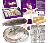 MULEVIP Sauge Blanche,Palo Santo,Santo Coquillage d'ormeau,Pierre de Cristal,Sauge Blanche Purification Maison,Sauge Blanche Purification a Bruler,Encens Naturel à Bruler Anti Stress Méditation