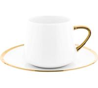 Mulex 12 pcs. Set de tasses à moka avec soucoupes en porcelaine Service à moka 100 ml blanc/or