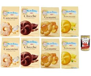 Mulino Bianco Canestrini, Chicche al cacao, Tenerezze citron vert, Gemme, Paquet de test Biscotti, Biscotti, biscuits avec sucre à l'âge glaciaire, biscuits au cacao, biscuits au citron, 8 x 200 g +
