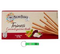 Mulino Bianco Grissini Torinesi Lot de 15 bâtonnets de pain de 280 g Grissini de type 0 - Croustillant et plein de goût - Snack Breadsticks 280 g + porte-clés Beni Culinari gratuit