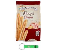 Mulino Bianco Pangrì Classici Lot de 4 grissini rustiques de type 0 - Saveur croustillante et pleine de saveur - Snack Breadsticks 300 g + porte-clés Beni Culinari gratuit