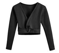 Mulnall Fille Ballet Wrap Top Leotard à Manches Longues Danse Wrap Pull Gymnastique Cardigan avec Velours à l'intérieur(UK824-06-160)