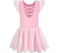 Mulnall Fille Danse Ballet Justaucorps Brillant Vêtements Manches Plissées Dos Croisé Robe de Ballet Enfants Robe de Danse Corps de Danse avec Jupe Tutu(UK4043-08-XL)