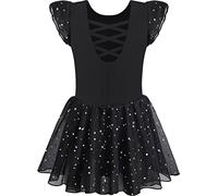 Mulnall Fille Danse Ballet Justaucorps Brillant Vêtements Manches Plissées Dos Croisé Robe de Ballet Enfants Robe de Danse Corps de Danse avec Jupe Tutu(UK4043-06-M)