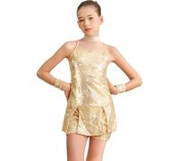 Mulnall Filles Sequin Danse Costume Enfants Glitter Danse robe Poitrine Maille Sans Manches Tops et Shorts Jazz Hip Hop Latin Glitter Costume(0437-05-M)
