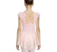 Mulnall Justaucorps de ballet pour fille avec jupe pour danse dos creux, manches à double volants, rose, 8 ans
