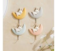 Mulomir Lot de 4 crochets autocollants pour manteaux, porte-clés, crochets créatifs pour clés en forme de lapin mignon, rangement et décoration murale pour décoration de Pâques