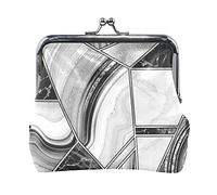 Multi 19 Tuiles marocaines blanches argentées sans couture avec lignes géométriques blanches Femmes Porte-monnaie en cuir Hasp Card Key Change Wallet Petite boucle Sac à main Case Kiss Lock Clutch Pou