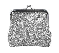 Multi 3 Silver White Shiny Glittering Background Yellow Holiday Tinsel Pattern Women Leather Coin Purse Hasp Card Key Change Wallet Small Buckle Handbag Case Kiss Lock Clutch Pouch Pocket for Girls La