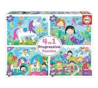 Educa - 4 en 1 Amis Fantastiques. Puzzles Progressifs Enfant. 20, 40, 60 et 80 pièces. +4 Ans (18905)