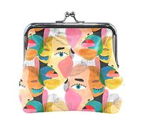 Multi 4 Hand Drawn Golden Face of The Sun Stars on Black Dark Women Leather Coin Purse Card Key Change Wallet Small Buckle Handbag Case Kiss Lock Clutch Pouch Pocket for Girls Ladies