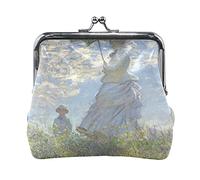 Multi 5 Claude Monet Le Jardin de L'Artiste à Argenteuil Porte-Monnaie en Cuir Kiss Lock Pochette Poche Moraillon Carte Clé Changer Portefeuille Boucle Petit Sac à Main Étui pour Femmes Filles Dames