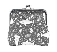 Multi 8 requins sous-marins blancs sans couture algues de mer étoiles de mer sur les femmes foncées porte-monnaie en cuir moraillon porte-carte clé changement portefeuille petite boucle sac à main étu