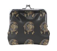 Multi 9 Hand Drawn Golden Face of The Sun Stars on Black Dark Women Porte-Monnaie en Cuir Hasp Card Key Change Wallet Small Boucle Sac à Main Case Kiss Lock Clutch Pouch Pocket for Girls Ladies