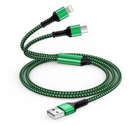 Multi Charger Cable 2 in 1, Multi End USB Cable [1.2 M] Multiple Nylon Portable Telephone Cable with USB Type C Lightning Cable for iPhone 16/15/14/13/12/11 Pro, Galaxy S25/S24/S23 Ultra, Huawei