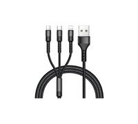 multi chargeur usb câble de données ip, micro usb et type c 3 in1charging câble 3 a chargement rapide câbles de données - noir
