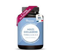 Multi Collagène 5 Types I, II, III, V, X - Peptide de Collagène Hydrolysé & Collagène Marin - Enrichi en Vitamine C - Peau, Cheveux et articulations - 90 Comprimés - Fabriqué en France - Vitavea