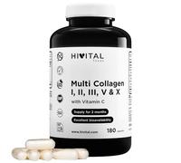 Multi Collagène Hydrolysé. 180 gélules pour 2 mois. Avec des Collagènes de Type I, II, III, V et X. Collagènes Bovins et de Poulet Hydrolysés, de la Membrane de Coquille d'Œuf et de la Vitamine C.
