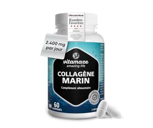 Multi Collagène Marin Hydrolysé 2400mg, 1200mg par Comprimé, avec Ovoderm Membrane de Coquille d’Œuf Type I V et X Pour Articulations Os Peau Cheveux Ongles Qualité Pharmaceutique