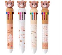 Multi-Coloured Ballpoint Pens, Retractable Ballpoint Pens, Pack Of 4 10-In-1 Multi-Coloured Retractable Rollerball Pens For Office School Supplies, Gift For Children, Little Bear