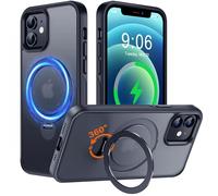 Multi-en-1 [Magnétique + béquille + anneau de support] pour iPhone 12, compatible avec MagSafe, support rotatif à 360°, cadre en silicone résistant aux chocs, protection magnétique militaire, noir