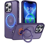 Multi-en-1 [Magnétique+Béquille + Anneau de support] pour iPhone 13 Pro Max, compatible avec MagSafe, support rotatif à 360°, cadre en silicone résistant aux chocs, protection magnétique - Violet