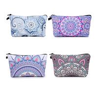 Multi-Fonctionnelle Pochette De Toile, Czemo 4 Pcs Trousse à Maquillage Femme,Sac à Cosmétiques à Glissière Trousse, Sacs de Maquillage en Toile Imprimé et Sac de Rangement pour Femme Voyage