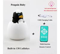 Multi-Forme Creative Simulation Oeuf De Dinosaure Veilleuse Capteur Pats Musique Coloree Lampe De Table Bebe Aide Au Sommeil Enfants Jouet Lumineux,Pingouin