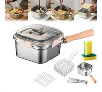 Multi-Function Frying Cooker Set - Fryer, Cooker, Fresh Keeping & Vegetables Washing, Japanese Deep Steel Pour Fryer Pot With Frying Basket, Tongs and Oil Drip Rack (C)