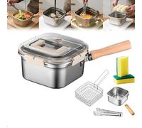 Multi-Function Frying Cooker Set - Fryer, Cooker, Fresh Keeping & Vegetables Washing, Japanese Deep Steel Pour Fryer Pot With Frying Basket, Tongs and Oil Drip Rack (B)